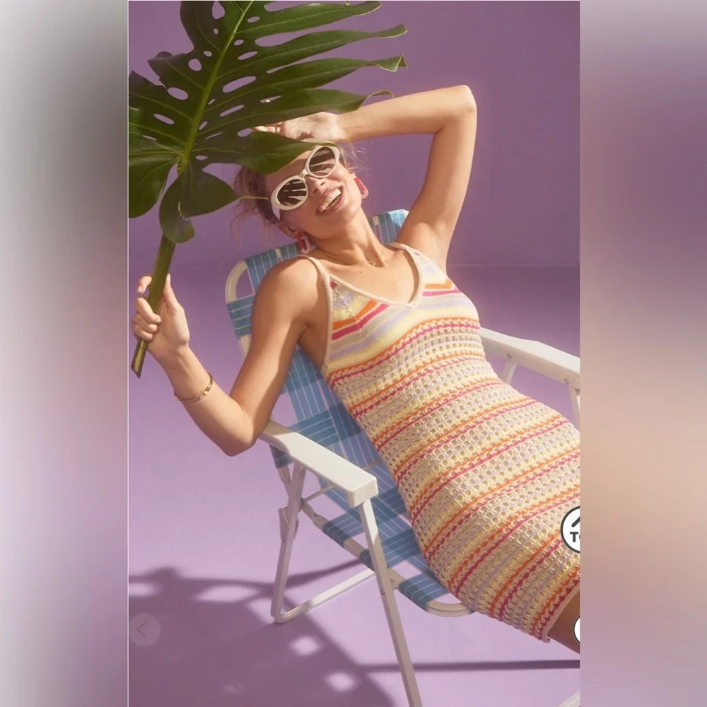 New Francesca’s Alethea Stripe Crochet Lined Dress Cover Up - Picture 3 of 6